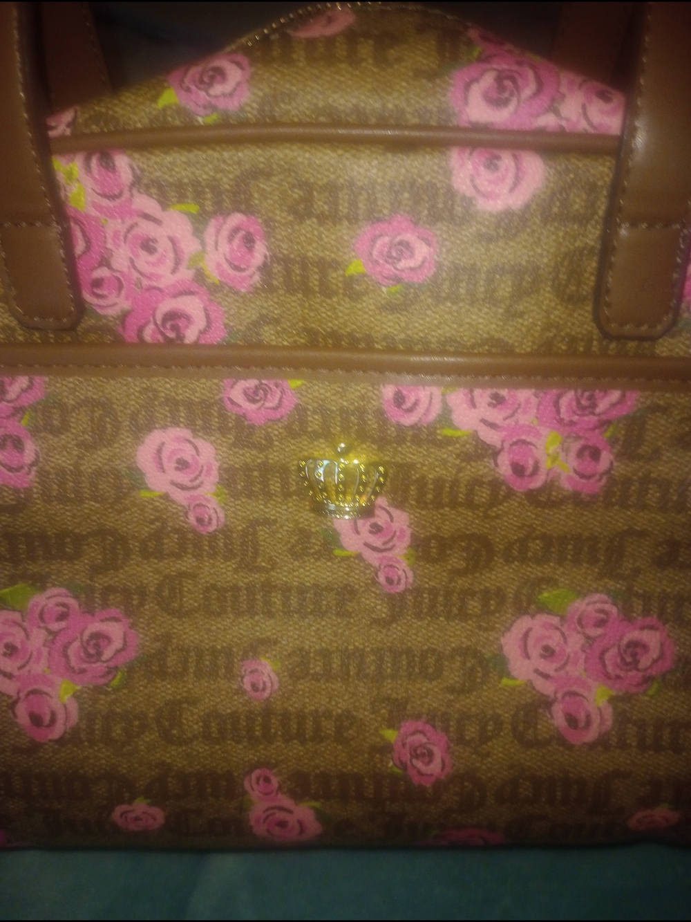 Juicy Couture Brown Satchel with Pink Rose Print - Picture 2 of 4
